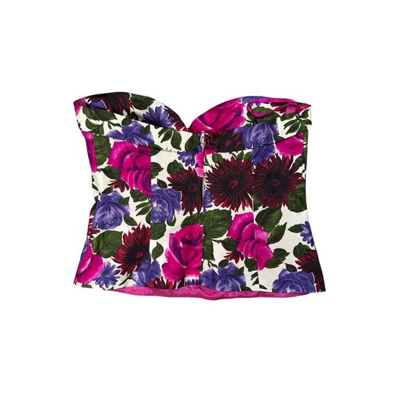 Tibi Bustier Crop Top Womens Size 8 Floral Zip Back Sweetheart Neck Strapless - Picture 3 of 8